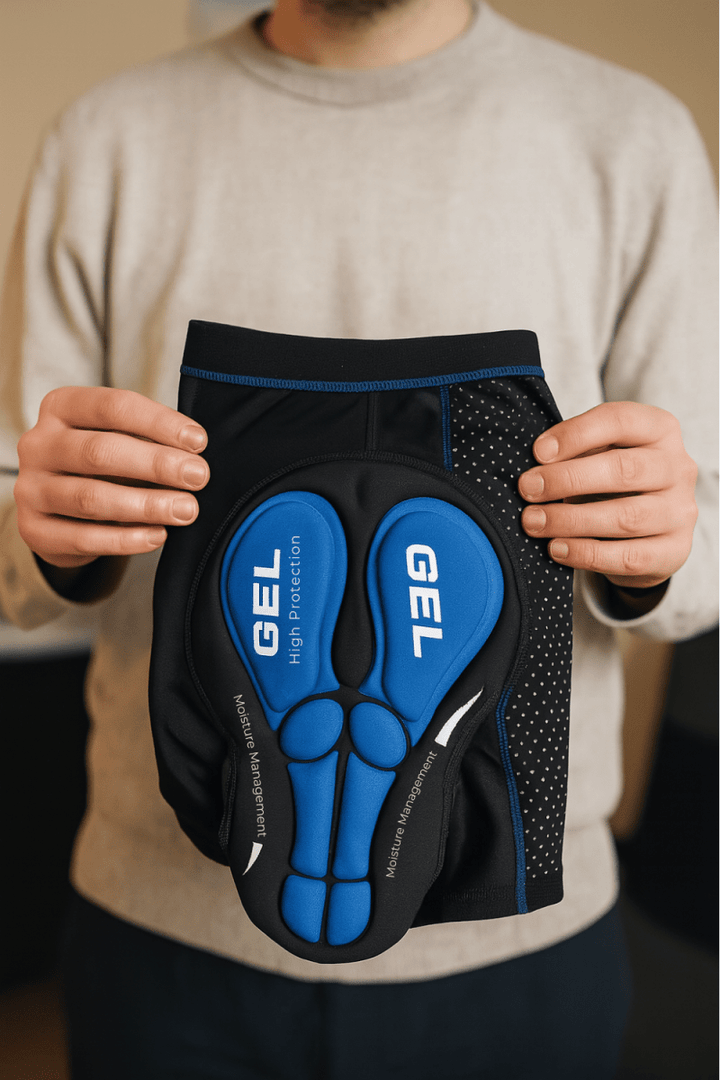 "Sous-short vélo rembourré gel respirant, noir, design ergonomique, pour confort et performance cyclisme."