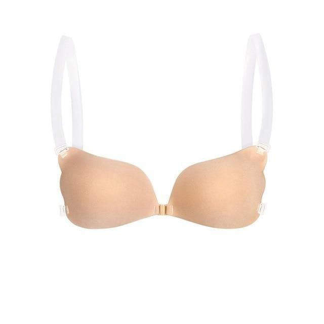 Soutien-gorge noir sans couture, bretelles transparentes, effet push-up, galbe naturel, dos-nu, lingerie élégante.