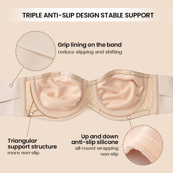 Soutien-gorge sans bretelles beige, sous-vêtement discret et ultra confortable pour un usage quotidien.