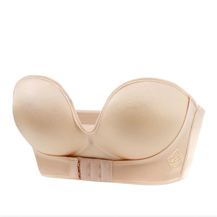 Soutien-gorge sans bretelles noir, idéal pour les robes dos nu, offrant un maintien parfait et un grand confort.