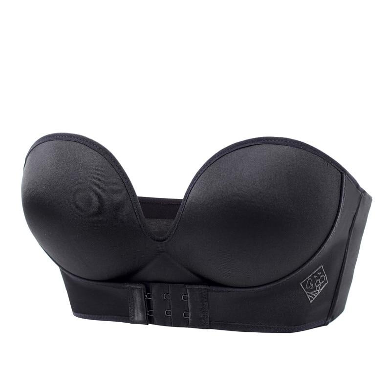 "Soutien-gorge sans bretelles noir, maintien optimal, effet push-up, design antidérapant; confort et style pour épaules nues.