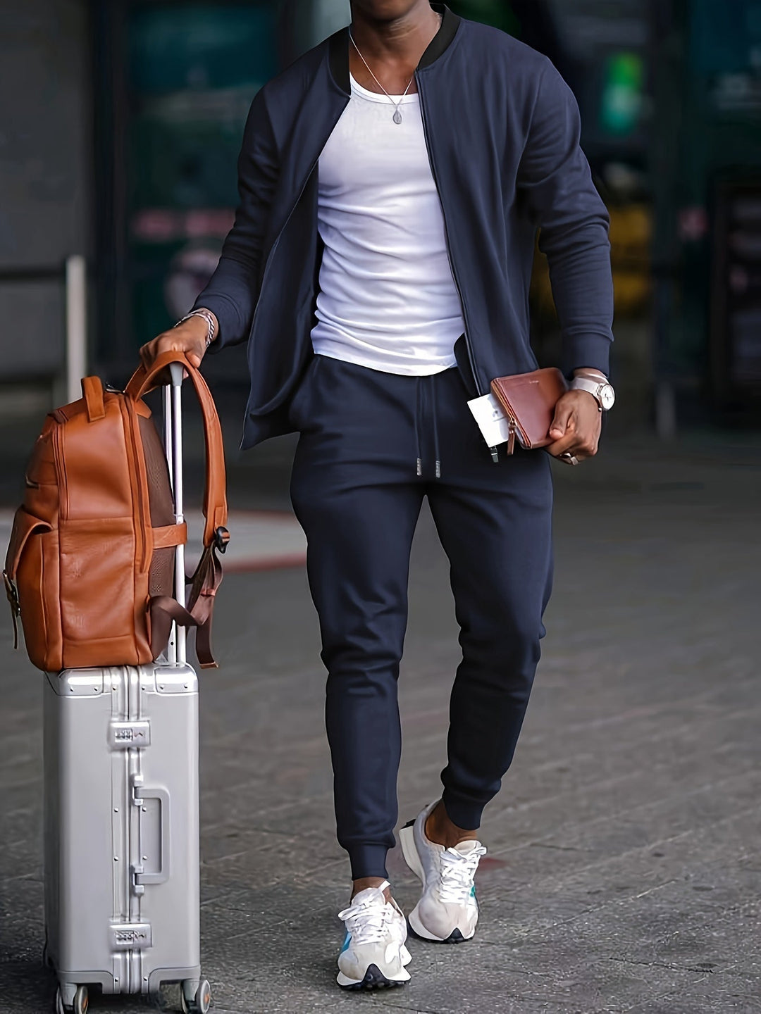 Veste zippée et pantalon jogging pour homme, tenue athlétique polyvalente pour le sport et le style athleisure.