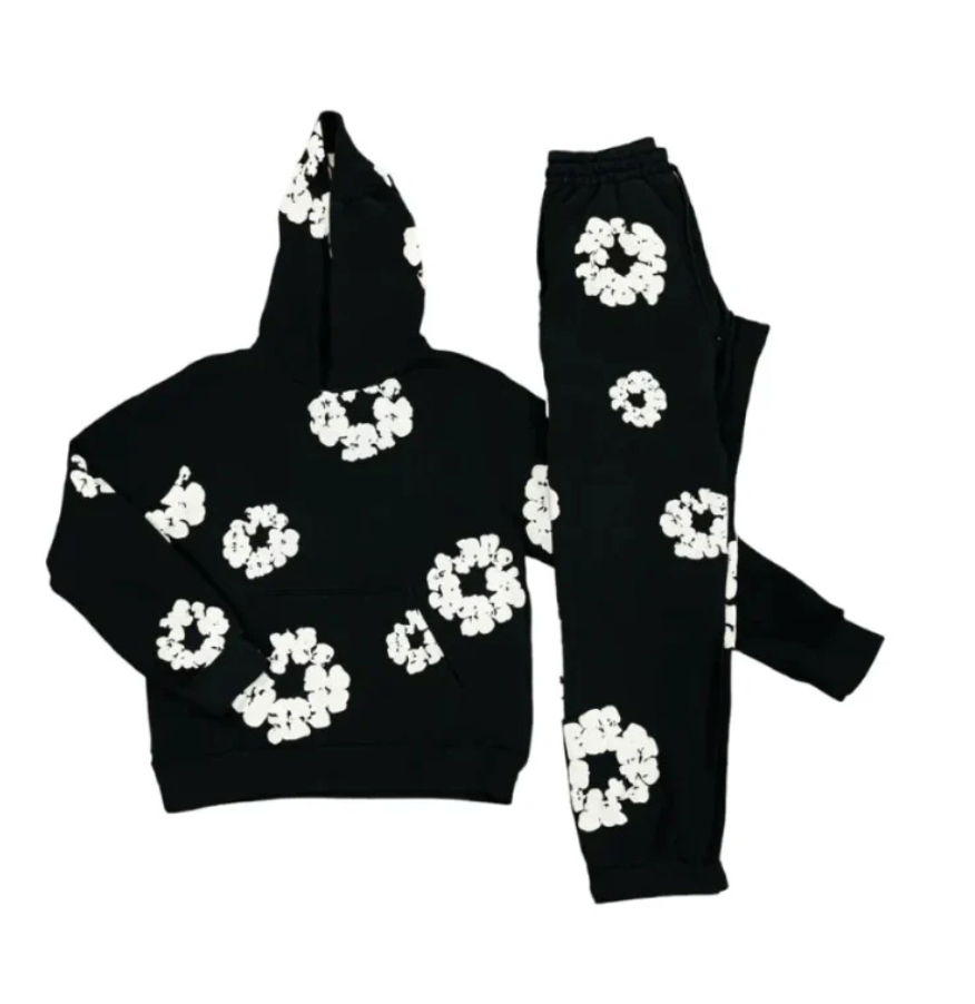 Ensemble survêtement floral unisexe iconique, parfait pour la mode automne décontractée.