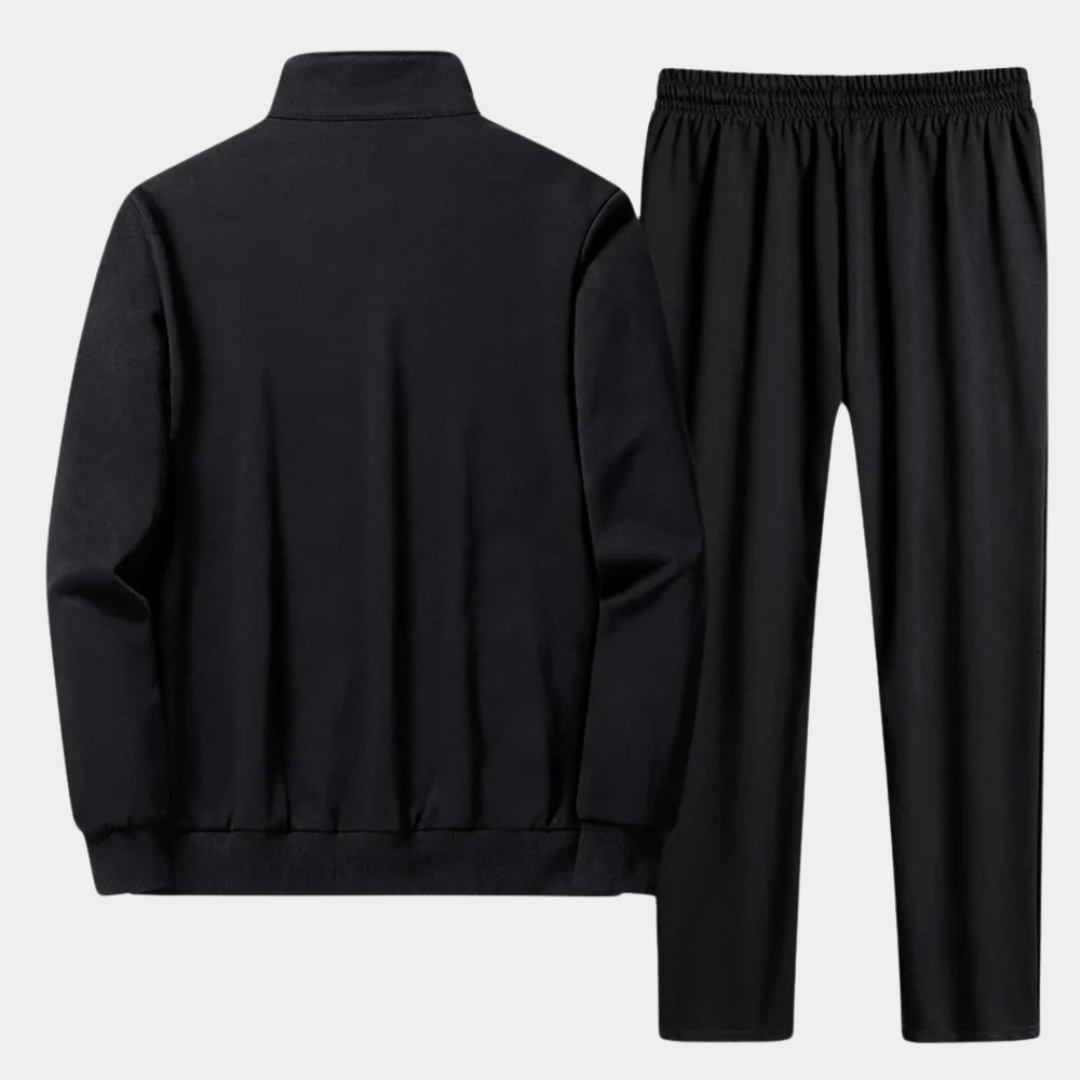 Survêtement homme complet zippé. Ensemble sport athlétique avec veste et jogger confortable.