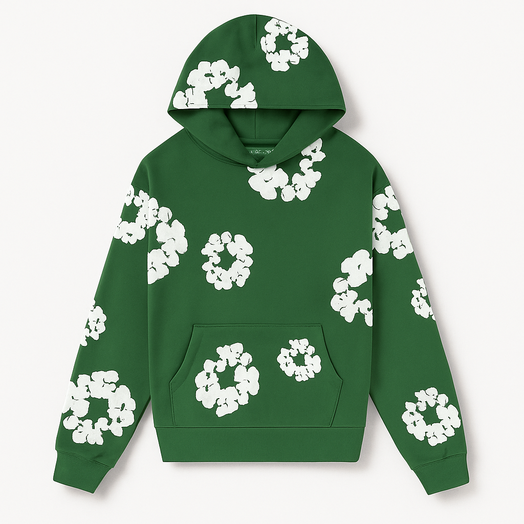 Détail motif floral sur survêtement homme élégant, tissu doux et confortable.