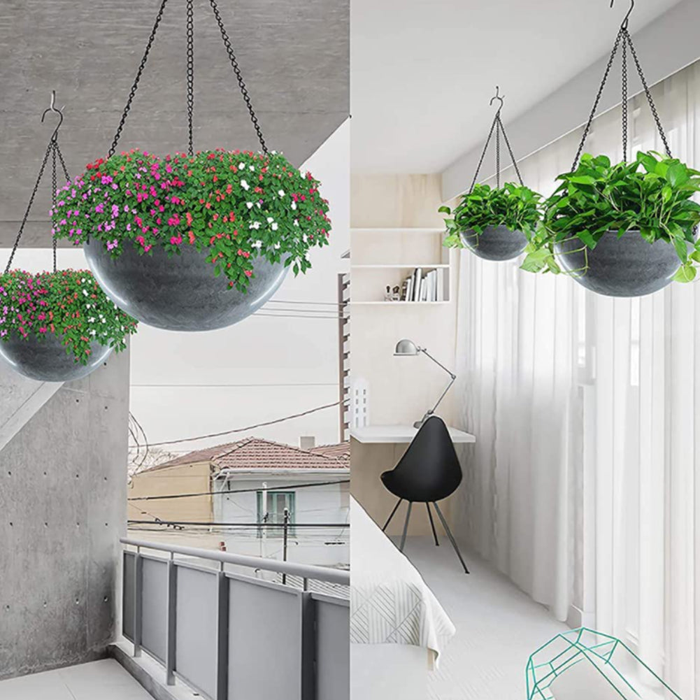 "Suspension à chaînes robuste pour plantes en métal, idéale pour pots de fleurs, décore élégamment jardin et balcon."