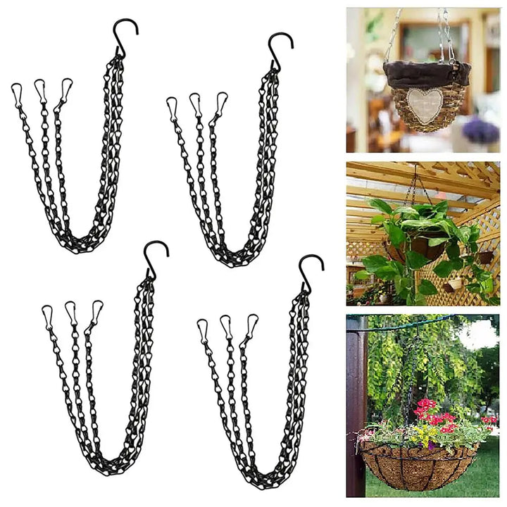 "Suspension à chaînes robuste pour plantes en métal, idéale pour pots de fleurs, décore élégamment jardin et balcon."
