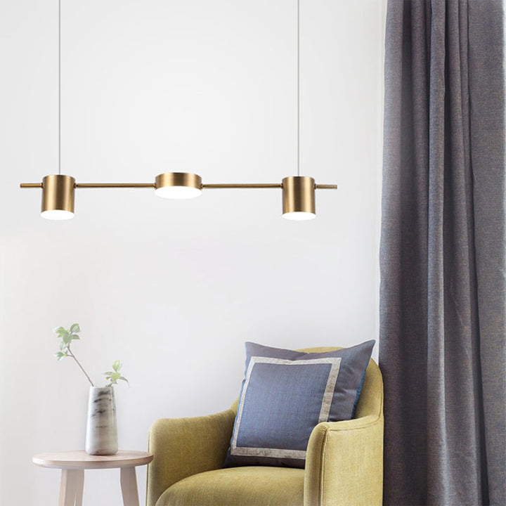 Suspension élégante noire/or en aluminium avec éclairage LED moderne, 3 ou 5 lumières, idéale pour intérieur contemporain.