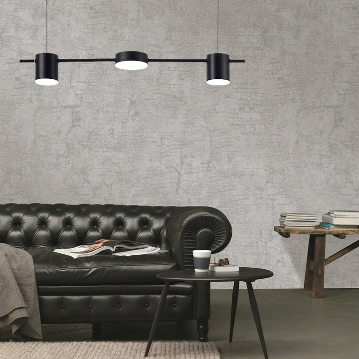 Suspension élégante noire/or en aluminium avec éclairage LED moderne, 3 ou 5 lumières, idéale pour intérieur contemporain.