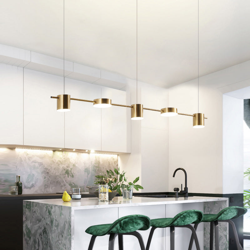 Suspension élégante noire/or en aluminium avec éclairage LED moderne, 3 ou 5 lumières, idéale pour intérieur contemporain.