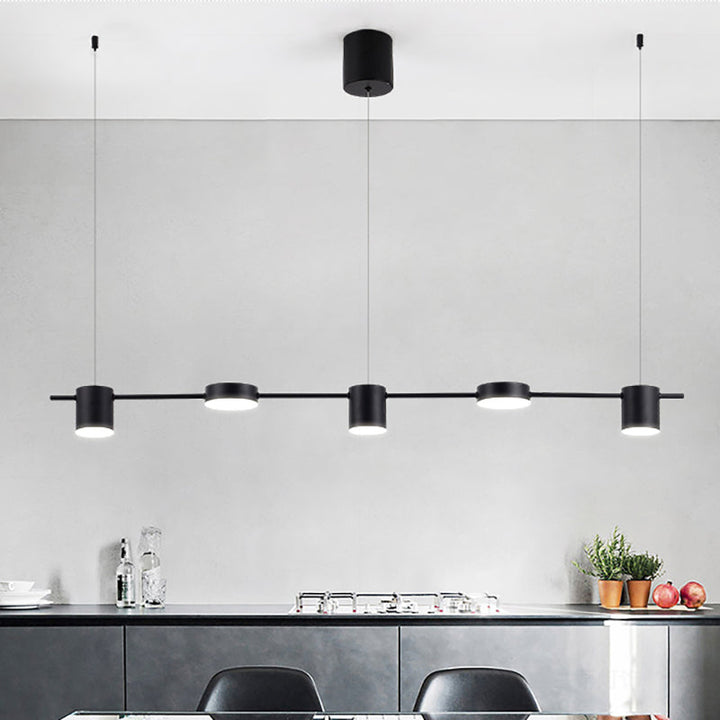 Suspension élégante noire/or en aluminium avec éclairage LED moderne, 3 ou 5 lumières, idéale pour intérieur contemporain.