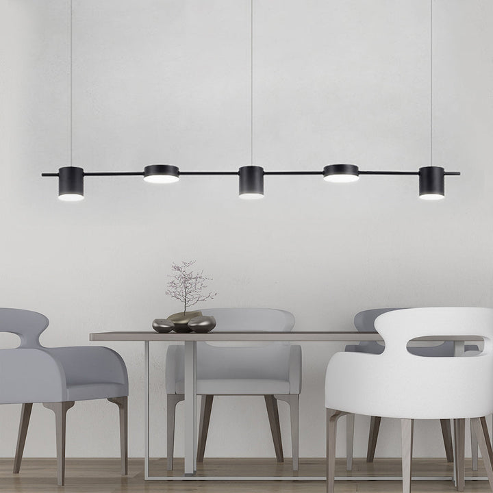 Suspension élégante noire/or en aluminium avec éclairage LED moderne, 3 ou 5 lumières, idéale pour intérieur contemporain.