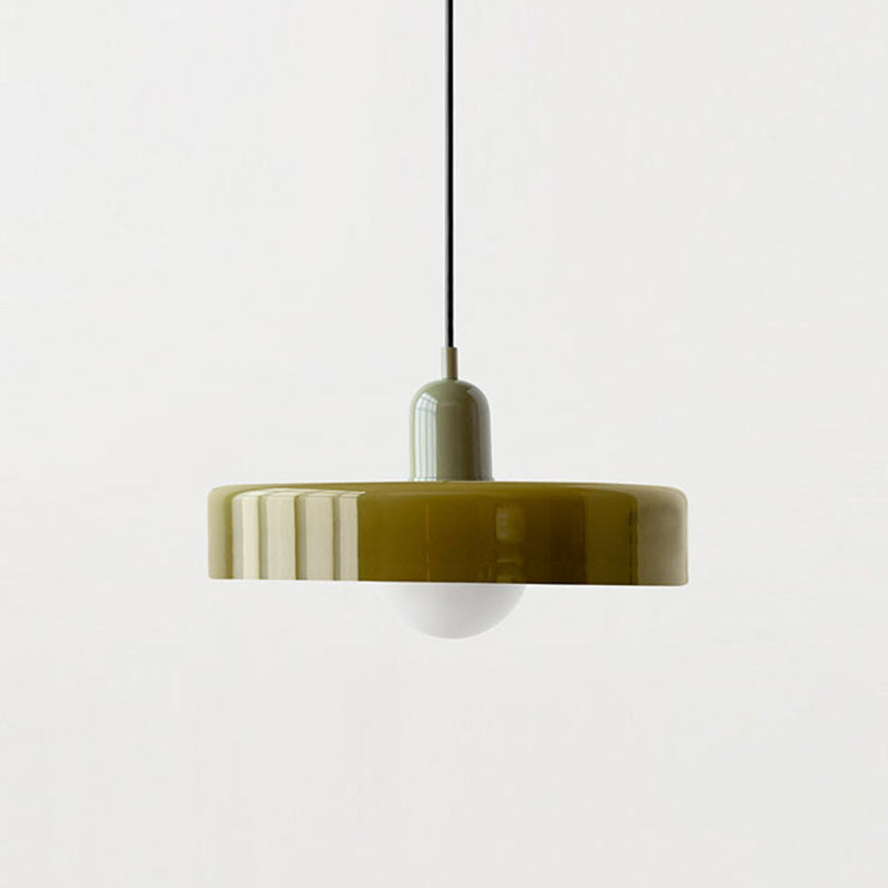 Suspension luminaire Bauhaus, verre coloré, design artistique, lumière douce.
