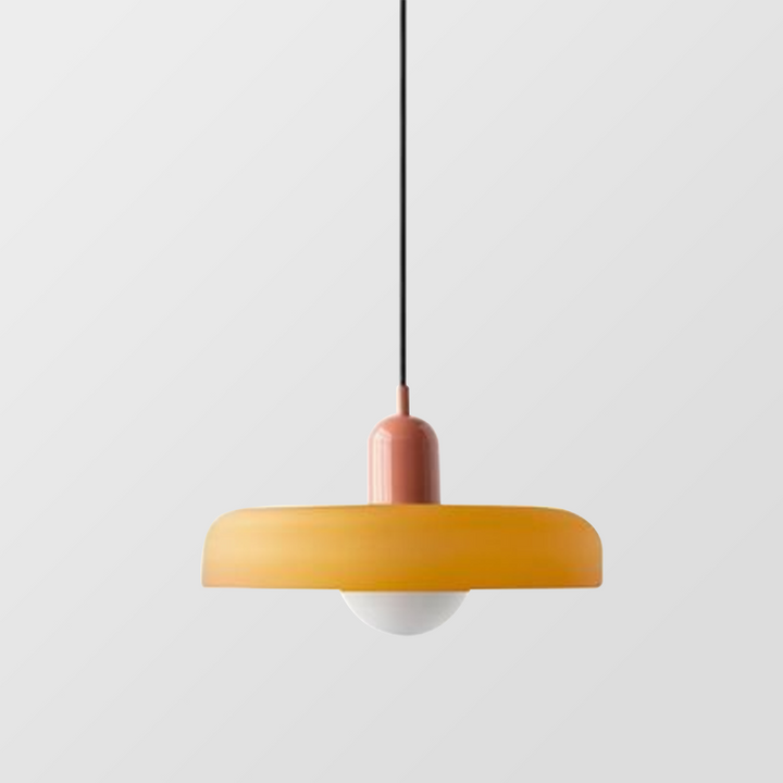 Suspension luminaire Bauhaus, verre coloré, design artistique, lumière douce.