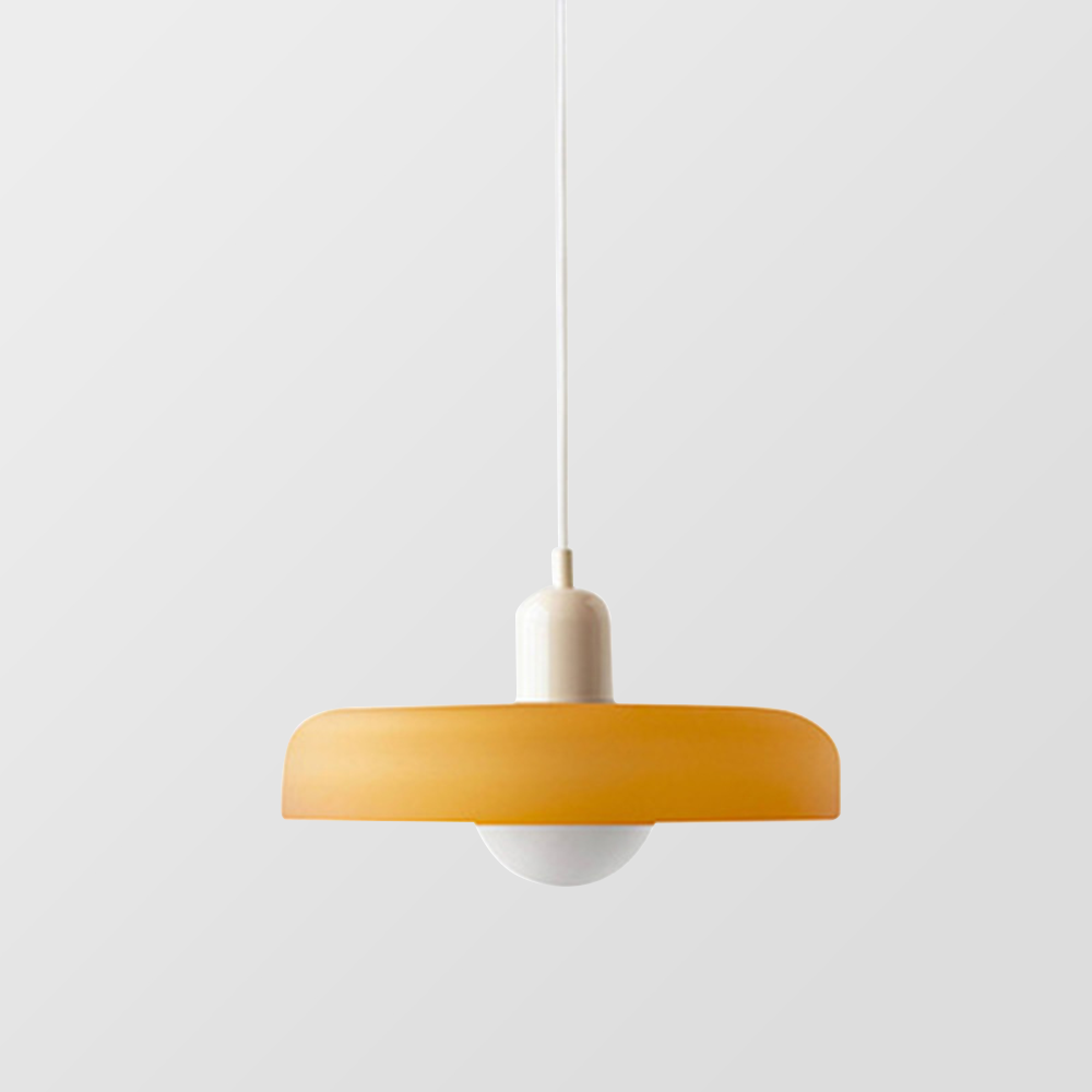 Suspension luminaire Bauhaus, verre coloré, design artistique, lumière douce.
