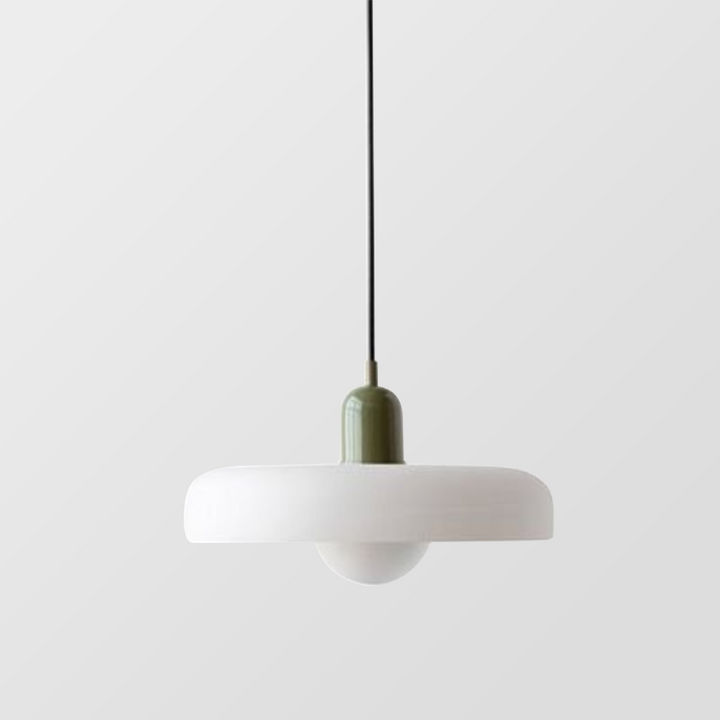 Suspension luminaire Bauhaus, verre coloré, design artistique, lumière douce.