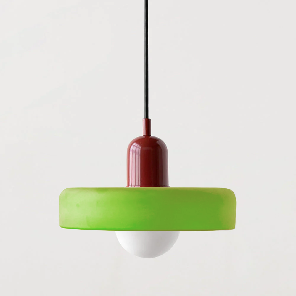 Suspension luminaire Bauhaus, verre coloré, design artistique, lumière douce.