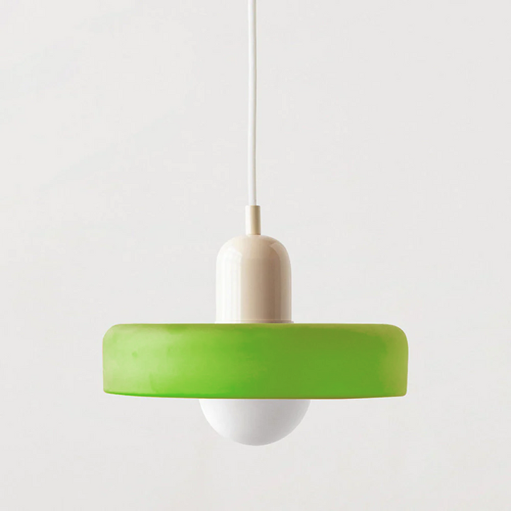Suspension luminaire Bauhaus, verre coloré, design artistique, lumière douce.