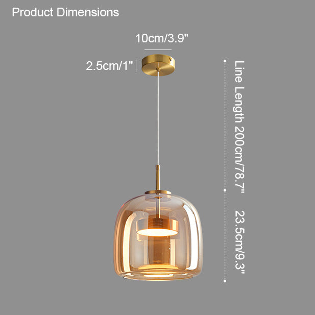 Suspension lumineuse en verre soufflé, design élégant et moderne.  Luminaire intérieur, forme tambour, ambiance chaleureuse.