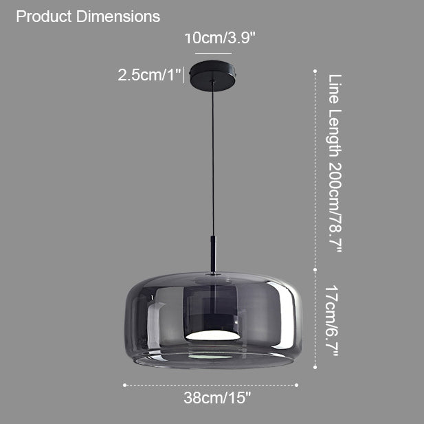 Suspension lumineuse en verre soufflé, design élégant et moderne.  Luminaire intérieur, forme tambour, ambiance chaleureuse.