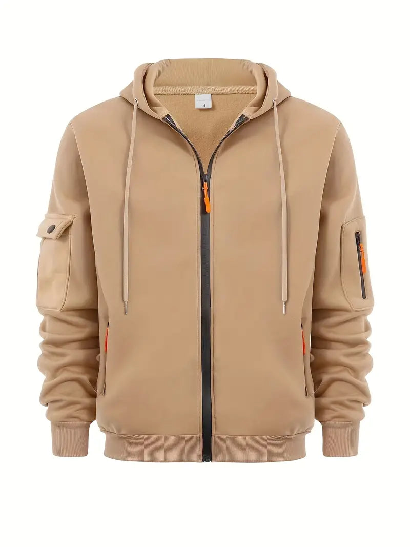 Sweat à capuche zippé, poches multiples, style urbain. Coupe moderne et confortable.
