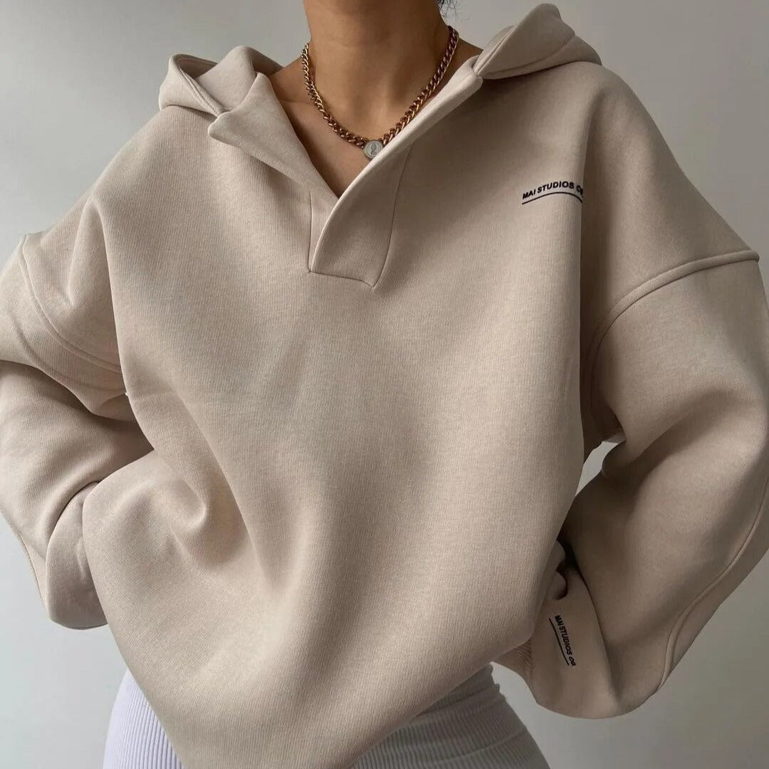 Hoodie femme Galya beige, ultra-doux et confortable, parfait pour le quotidien. Style décontracté et moderne.