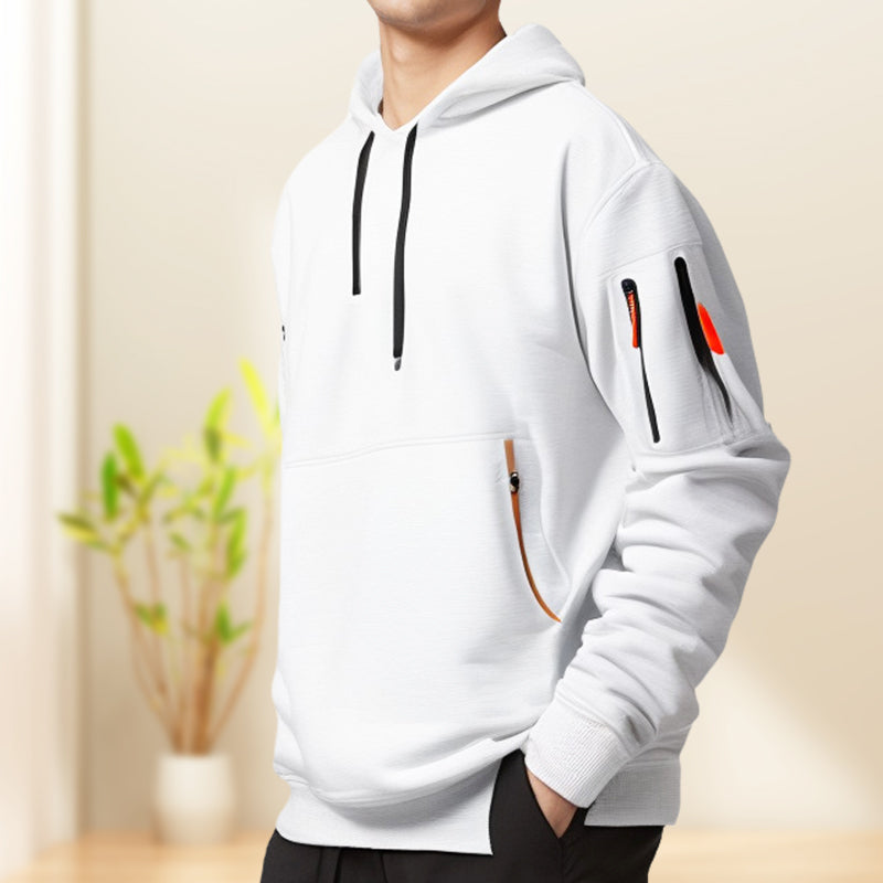 Pull sweat homme à capuche et demi-zip, décontracté, moderne, confortable et stylé.