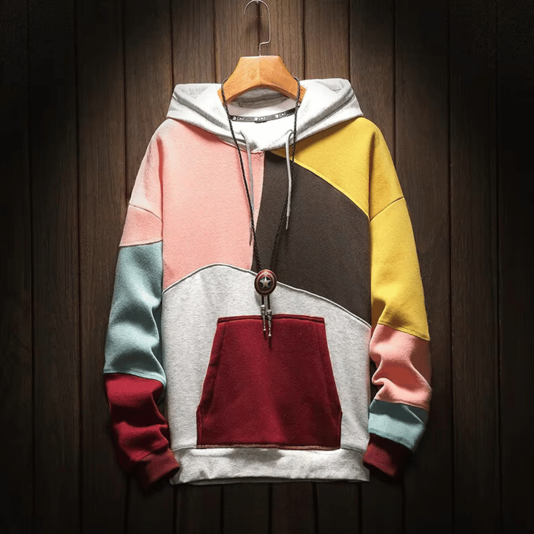 Vêtement homme : sweat à capuche moderne, coloré. Confort et style streetwear pour look urbain.