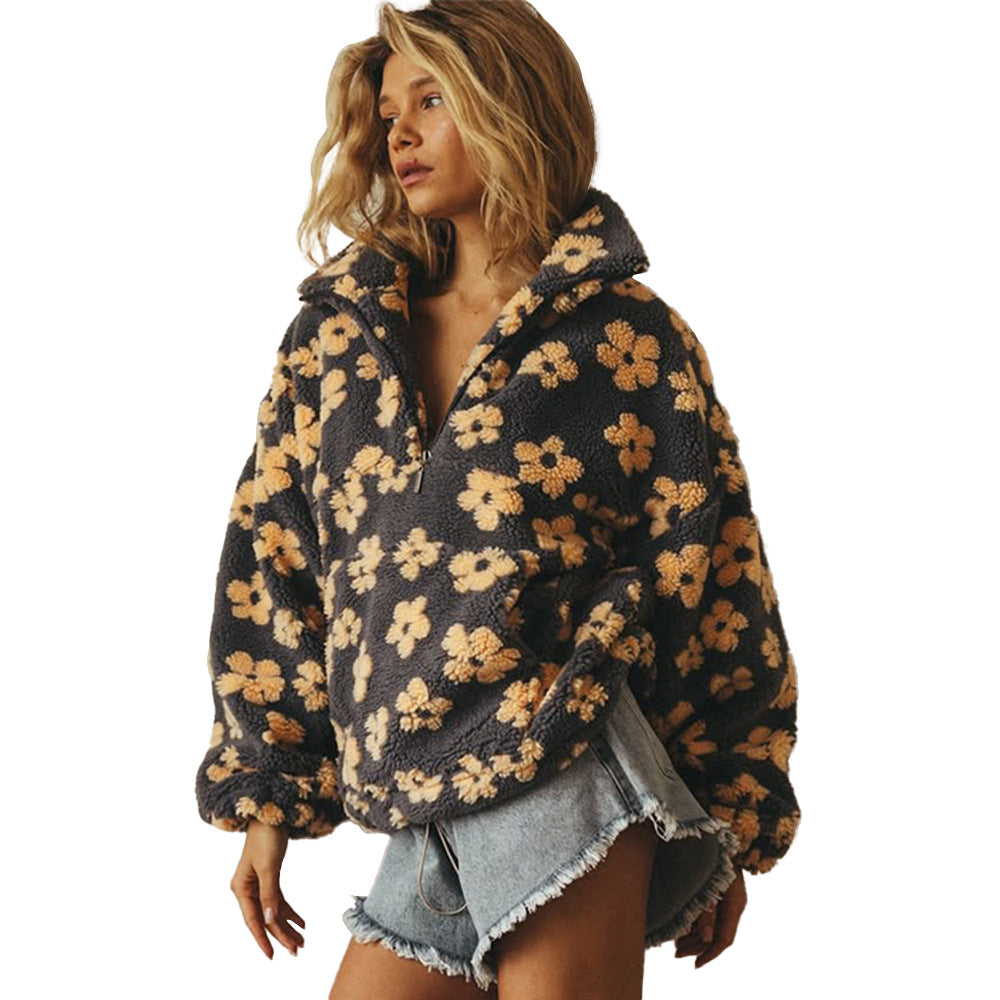 Sweat-shirt femme zippé décontracté, polaire chaude, ample, avec poche kangourou. Idéal pour le cocooning.