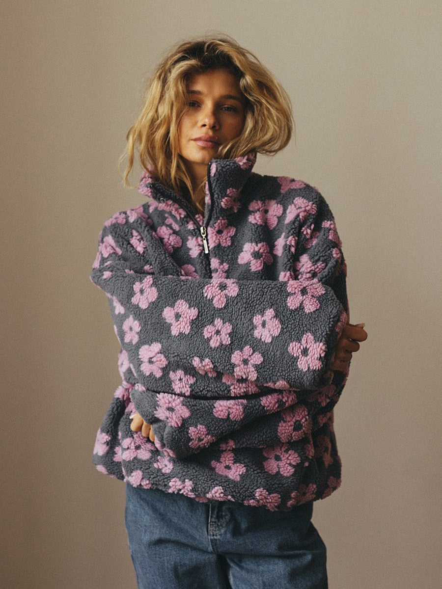 Sweat-shirt femme décontracté, zippé, en polaire chaude avec grande poche. Parfait pour l'automne et l'hiver.