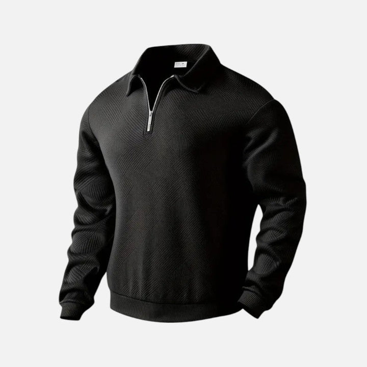 "Sweat-shirt rayé homme col zippé, manches longues, tissu doux et confortable, parfait pour un look décontracté."