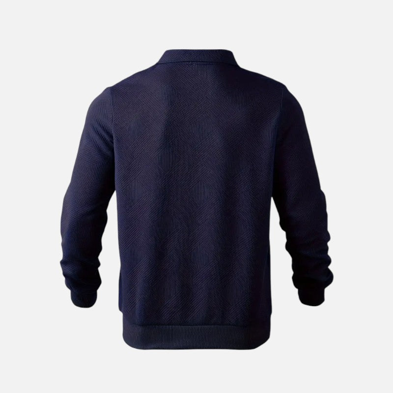 "Sweat-shirt rayé homme col zippé, manches longues, tissu doux et confortable, parfait pour un look décontracté."