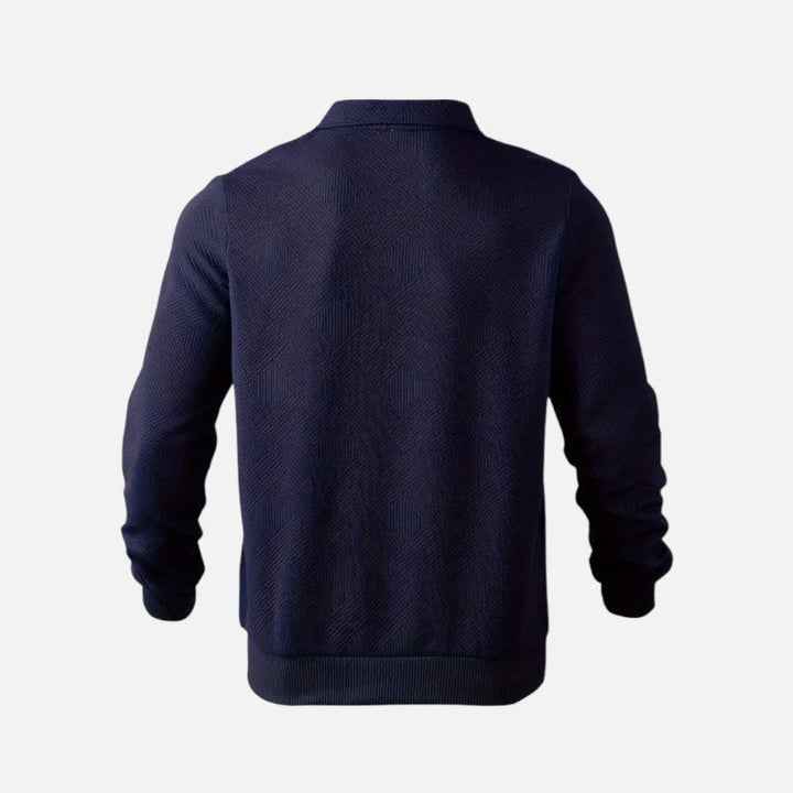 "Sweat-shirt rayé homme col zippé, manches longues, tissu doux et confortable, parfait pour un look décontracté."