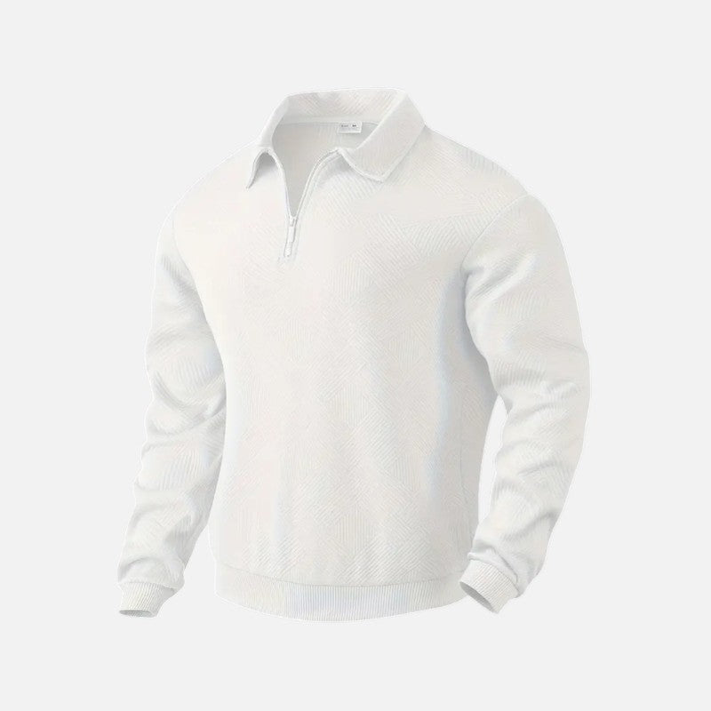 "Sweat-shirt rayé homme col zippé, manches longues, tissu doux et confortable, parfait pour un look décontracté."