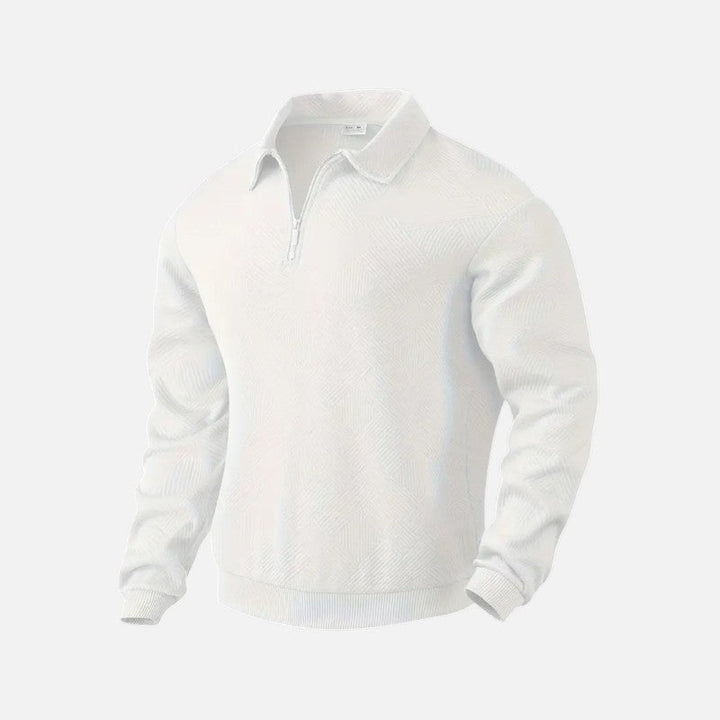 "Sweat-shirt rayé homme col zippé, manches longues, tissu doux et confortable, parfait pour un look décontracté."