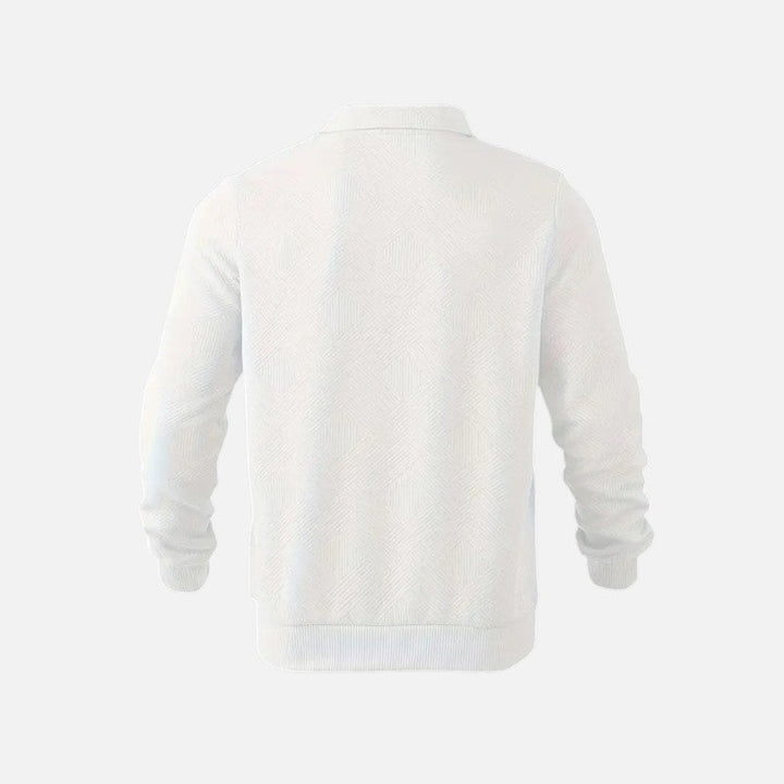 "Sweat-shirt rayé homme col zippé, manches longues, tissu doux et confortable, parfait pour un look décontracté."