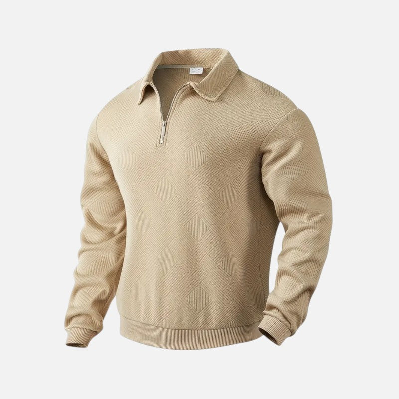 "Sweat-shirt rayé homme col zippé, manches longues, tissu doux et confortable, parfait pour un look décontracté."