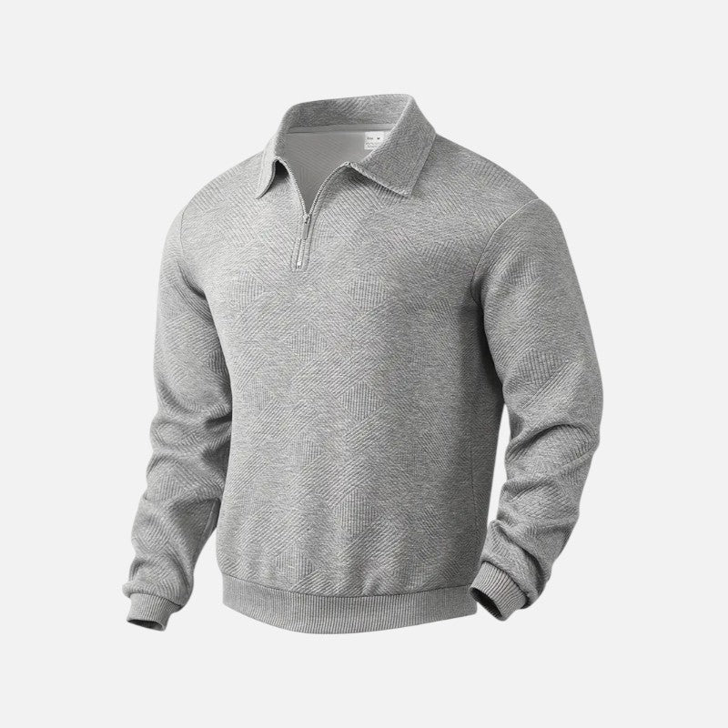 "Sweat-shirt rayé homme col zippé, manches longues, tissu doux et confortable, parfait pour un look décontracté."