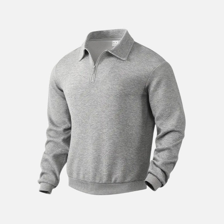 "Sweat-shirt rayé homme col zippé, manches longues, tissu doux et confortable, parfait pour un look décontracté."