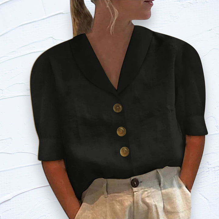 "T-shirt femme élégant en coton et lin, manches courtes, couleur unie, confort et style, disponible en plusieurs teintes."