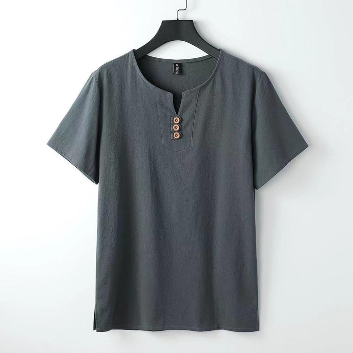 Chemise T-shirt Henley homme, mode masculine décontractée d'été, col boutonné confortable et tendance.
