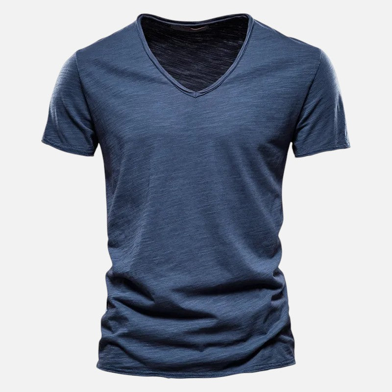 T-shirt homme coton col V, manches courtes, doux, respirant, style moderne et confortable, idéal toute occasion.