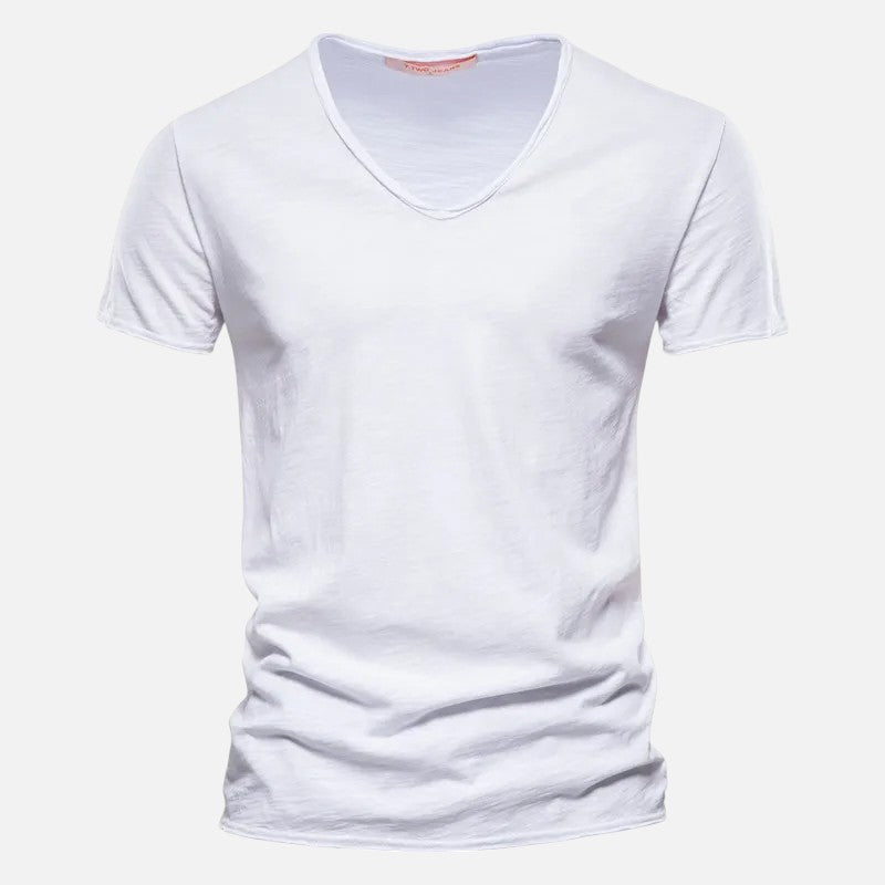 T-shirt homme coton col V, manches courtes, doux, respirant, style moderne et confortable, idéal toute occasion.