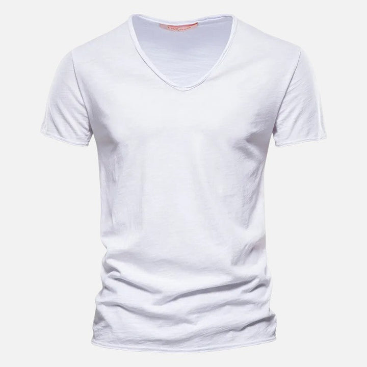 T-shirt homme coton col V, manches courtes, doux, respirant, style moderne et confortable, idéal toute occasion.