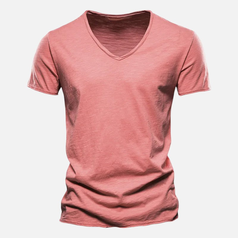 T-shirt homme coton col V, manches courtes, doux, respirant, style moderne et confortable, idéal toute occasion.