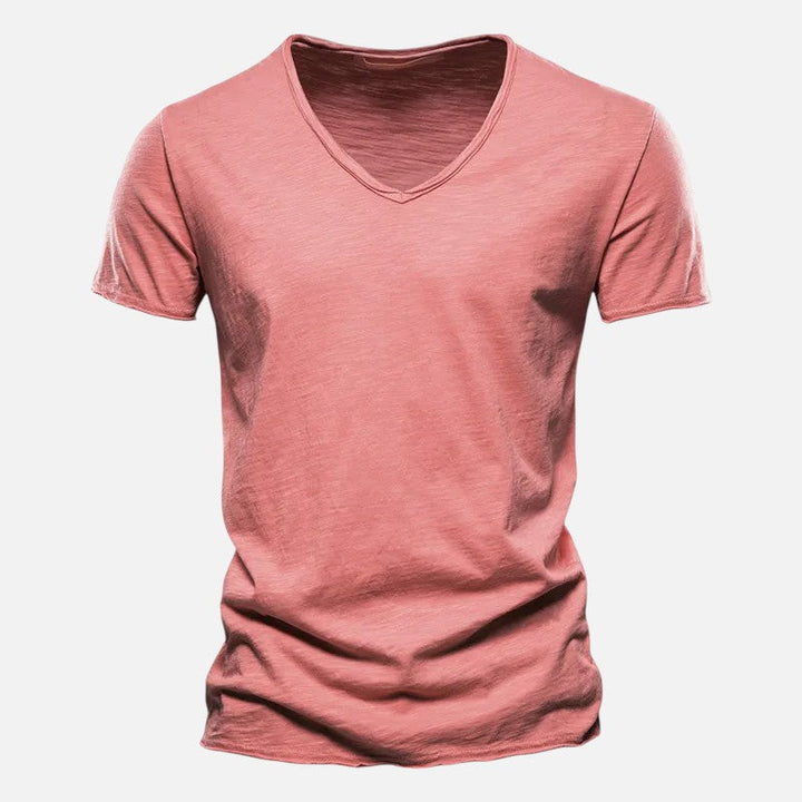 T-shirt homme coton col V, manches courtes, doux, respirant, style moderne et confortable, idéal toute occasion.
