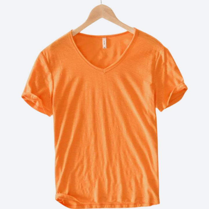 "T-shirt homme été coton lin, respirabilité, style décontracté, couleurs variées, idéal journées chaudes et plein air."