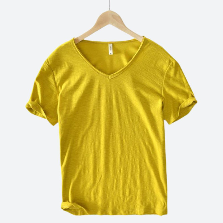 "T-shirt homme été coton lin, respirabilité, style décontracté, couleurs variées, idéal journées chaudes et plein air."