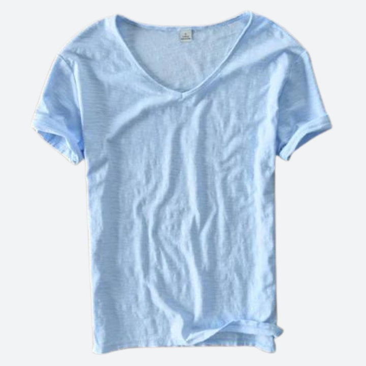"T-shirt homme été coton lin, respirabilité, style décontracté, couleurs variées, idéal journées chaudes et plein air."
