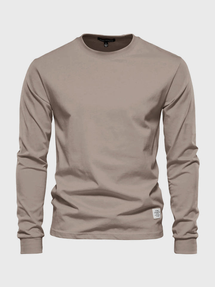 T-shirt homme manches longues col rond décontracté, idéal pour un style quotidien confortable et polyvalent.